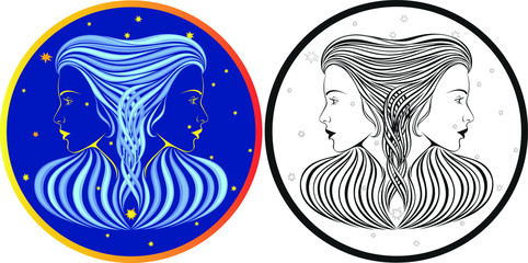 The image of the zodiac sign - Gemini, which can be used for tattoos, illustrations, creating your own logo and so on.