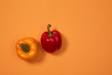 Colorful fruit pattern or background. Two peppers placed on colorful background