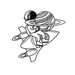 astronaut with spacesuit and rocket in white background