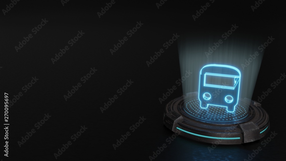 Poster 3d hologram symbol of front view of a bus icon render