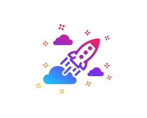 Startup rocket icon. Launch Project sign. Innovation symbol. Dynamic shapes. Gradient design startup rocket icon. Classic style. Vector