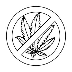 cannabis plant leafs with denied symbol