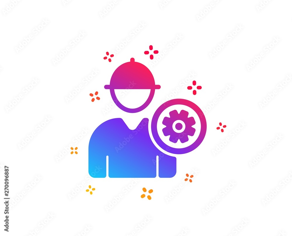 Poster worker icon. engineer profile with cogwheel sign. male person silhouette symbol. dynamic shapes. gra