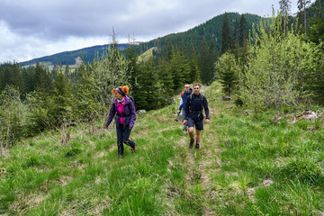Backpackers on a hiking trail