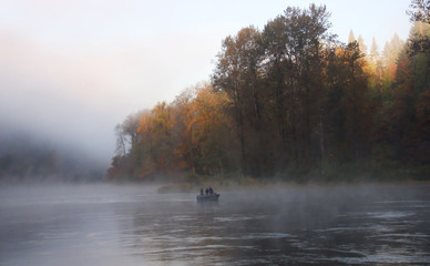 Foggy Fishing in Autumn on river