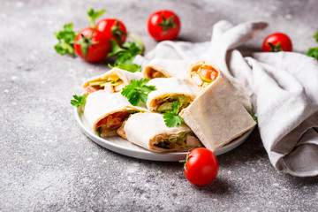 Lavash rolls with chicken and vegetables