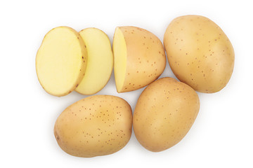 Young potato isolated on white background. Harvest new. Top view. Flat lay,