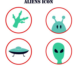 Vector illustration on the topic of ufology: ufo, aliens. Figure made in the form of icon. Art can be used for the World UFO Day, space logo .