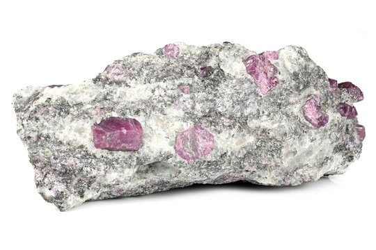 ruby in matrix from Madagascar isolated on white background