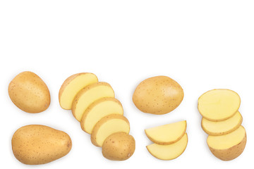 Young potato isolated on white background. Harvest new. Top view. Flat lay, Set or collection