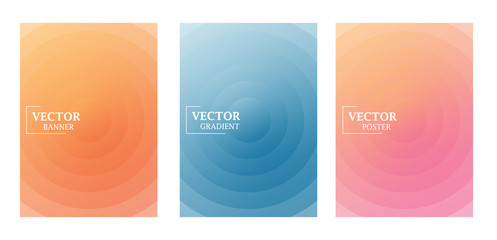 Three flyer templates in delicate pastel shades with gradient effect. Pattern with circles. Art can be used for brochure, flyers, packing, cover design.