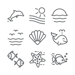 Set of icons with sea creatures and sea
