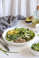  Salad. Detox Broccoli Quinoa superfood salad with green vegetables and avocado. 