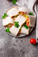 Lavash rolls with chicken and vegetables