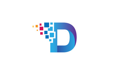 Creative D Letter Pixel Logo Design Symbol Vector Illustration - obrazy, fototapety, plakaty