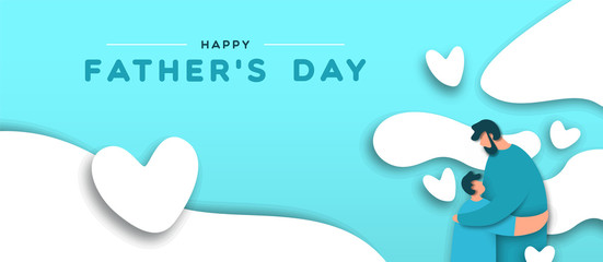 Fathers Day banner of paper cut dad hugging child