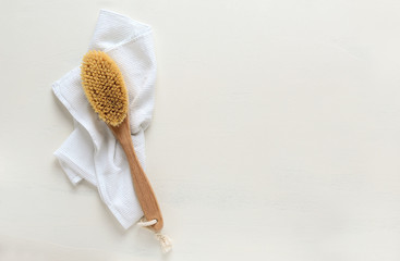 Fototapeta na wymiar Wooden brush for dry brushing massage