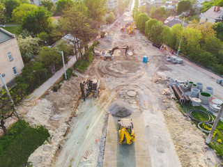 aerial view of construction site. street development.