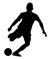 Silhouette noire d'un footballeur sur fond blanc