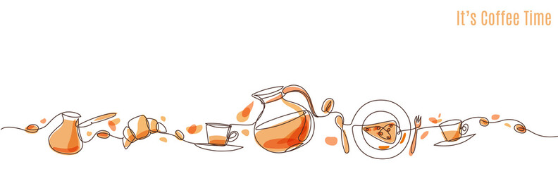 Vector coffee illustration drawn with one line.  - obrazy, fototapety, plakaty
