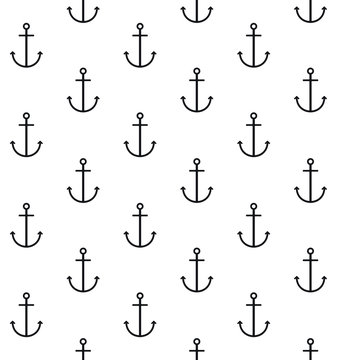 Vector seamless pattern of flat line anchor isolated on white background