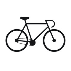 Vector flat black line icon of sport race bicycle isolated on white background 