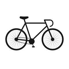 Vector flat black silhouette line icon of sport race bicycle isolated on white background 