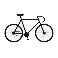 Fototapeta premium Vector flat black silhouette line icon of sport race bicycle isolated on white background 