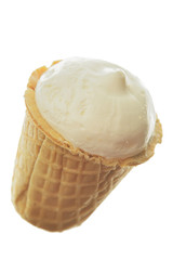Vanilla ice cream in waffle cup isolated on white