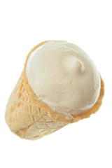 Vanilla ice cream in waffle cup isolated on white