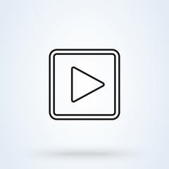 play button square. flat style. line art illustration icon isolated on white background.