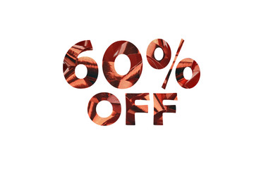 60% off symbolically represented in the form of a cut out text 60% off in front of a red gift loop