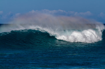 Fototapeta premium Beautiful Breaking Wave with rainbow colors in Hawaii