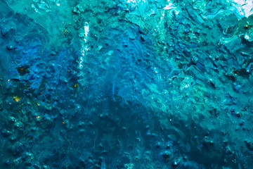 Abstract art texture background. Underwater view design. Beautiful blue and white paint splash with gleam effect.