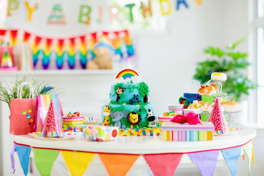 Kids Birthday Cake. Child Jungle Theme Party.