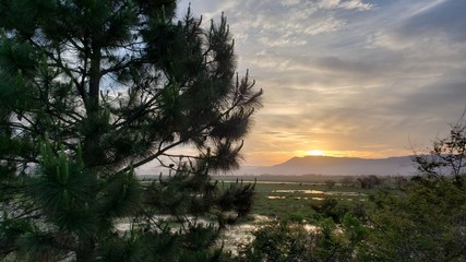 pôr do sol, natureza, praia, água, montanhas, paisagem, 