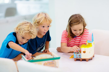 Fototapeta premium Kids play board game. Toys for children.