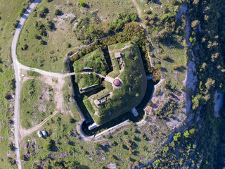 Thurmfort Gorazda fortress wide angle view with walls and outer walls and inner buildings....