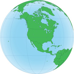 Earth globe with focused on North America