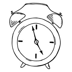 Alarm clock. Vector illustration of retro alarm clock. Hand drawn vector illustration.