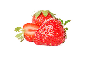 Strawberries isolated on white background. Summer sweet fruits and berries