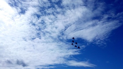 blue sky white cloud flying planes