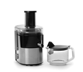 Fruit and vegetable juicer on white background