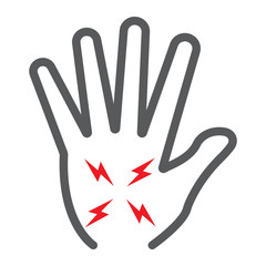 Fototapeta premium Hand pain line icon, body and pain, arm ache sign, vector graphics, a linear pattern on a white background.