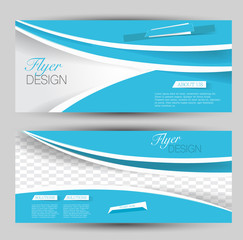 Flyer banner or web header template set. Vector illustration promotion design background. Blue color.