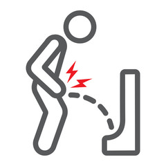 Urine pain line icon, body and painful, bladder ache sign, vector graphics, a linear pattern on a white background.