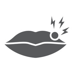 Lip pain glyph icon, body and painful, herpes sign, vector graphics, a solid pattern on a white background.