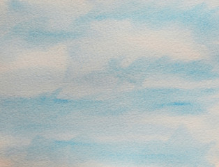 Abstract hand painted blue watercolor splash on white paper background. Blue brush strokes background design isolated - Illustration