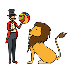 circus magician with balloon and lion