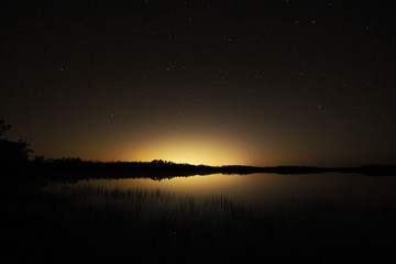 Night skies over Everglades National Park, Florida, with light pollution from Homestead affecting visibility of fainter stars even deep in the park.